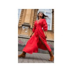 Meetme ażurowa sukienka bawełniana. Pomarańczowe sukienki damskie My image art, na co dzień, s, bez wzorów, z bawełny, klasyczne, z klasycznym kołnierzykiem, bez rękawów, midi. Za 492,90 zł.