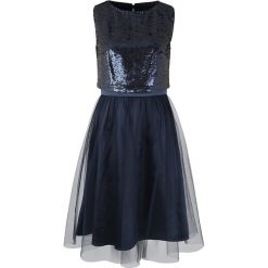 Sukienka w kolorze granatowym. Niebieskie sukienki damskie Apart, bez wzorów, z okrągłym kołnierzem, bez rękawów, rozkloszowane. W wyprzedaży za 329,95 zł.
