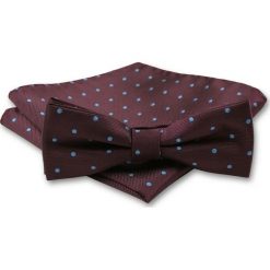Elegancka Mucha Męska - Alties - Bordo w Niebieski Groszek MUALTS0156. Niebieskie muszki męskie Alties, na imprezę, w paski, eleganckie. Za 39,00 zł.