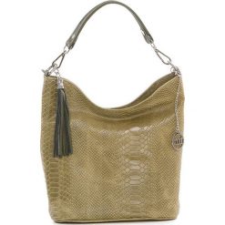 Shopper bag damskie: Skórzana torebka w kolorze oliwkowym – 26 x 28 x 12 cm