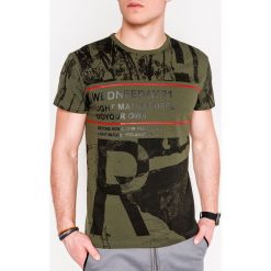T-shirt męski z nadrukiem S1060 - khaki. Brązowe t-shirty męskie Ombre Clothing, s, z nadrukiem, z bawełny, bez kołnierzyka. Za 13,99 zł.