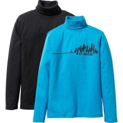 Shirt z golfem (2 części) bonprix czarny + turkusowy z nadrukiem. Czarne koszule chłopięce bonprix, z nadrukiem, z golfem, z długim rękawem, długie. Za 45,98 zł.