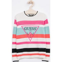 Guess Jeans - Sweter dziecięcy 118-175 cm. Szare swetry dziewczęce Guess Jeans, z bawełny, z okrągłym kołnierzem. Za 219,90 zł.