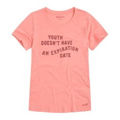 T-shirt w kolorze pomarańczowym. Pomarańczowe t-shirty damskie Pepe Jeans, Mexx, Pierre Cardin, m, z nadrukiem, z bawełny, z okrągłym kołnierzem. W wyprzedaży za 84,95 zł.