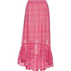 Spódnica szyfonowa z falbaną bonprix różowy hibiskus - biały z nadrukiem. Różowe spódniczki damskie bonprix, w paski, z szyfonu. Za 74,99 zł.