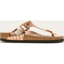 Birkenstock - Japonki Gizeh. Żółte klapki damskie Birkenstock, bez wzorów, ze skóry ekologicznej, bez obcasa, na obcasie. W wyprzedaży za 269,90 zł.