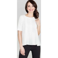 Elegancka Ecru Bluzka z Kontrafałdami z Przodu. Szare podkoszulki damskie marki Molly.pl, s, bez wzorów, z tkaniny, z krótkim rękawem. Za 119,90 zł.
