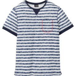 T-shirt w paski bonprix ciemnoniebiesko-biel wełny w paski. Niebieskie koszulki męskie bonprix, m, w paski, z bawełny, bez kołnierzyka. Za 44,99 zł.