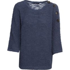 Sweter dzianinowy z guzikami bonprix niebieski. Niebieskie swetry damskie bonprix, bez wzorów, z dzianiny, bez rękawów, bez kaptura. Za 129,99 zł.