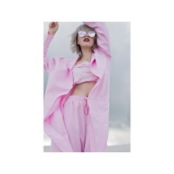 Pink longline coat. Różowe płaszcze damskie Rest_factory, s, z aplikacjami, z satyny, klasyczne. Za 229,00 zł.