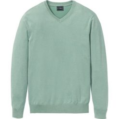 Sweter z dekoltem w serek bonprix jasnozielony. Zielone swetry męskie bonprix, s, z dzianiny, klasyczne. Za 74,99 zł.