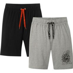 Spodenki shirtowe chłopięce (2 pary) bonprix czarny + jasnoszary melanż. Czarne spodenki chłopięce bonprix, z nadrukiem. Za 43,98 zł.