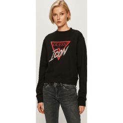 Guess Jeans - Bluza. Szare bluzy damskie Guess Jeans, s, z aplikacjami, z bawełny, z długim rękawem, długie, bez kaptura. Za 369,90 zł.