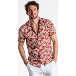 Koszula męska z krótkim rękawem K480 - ceglasta. Czerwone koszule męskie Ombre Clothing, na lato, s, bez wzorów, z materiału, klasyczne, z klasycznym kołnierzykiem, z krótkim rękawem. Za 29,00 zł.