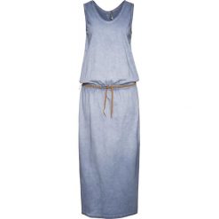 Sukienka shirtowa bonprix indygo. Niebieskie sukienki damskie bonprix, na lato, bez wzorów, ze skóry, bez kołnierzyka, z długim rękawem, długie, maxi. Za 99,99 zł.