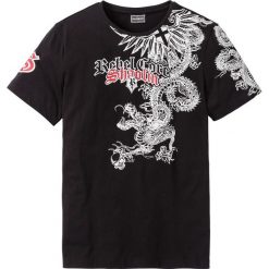 T-shirt Slim Fit bonprix czarny. Czarne koszulki męskie bonprix, xxl, z nadrukiem, bez kołnierzyka. Za 37,99 zł.