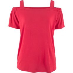 Shirt z dekoltem carmen na szerokich ramiączkach bonprix czerwony. Czerwone koszulki damskie bonprix, bez wzorów, bez kołnierzyka, bez rękawów. Za 44,99 zł.