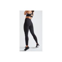 Legginsy fitness kardio 500 damskie. Czarne legginsy sportowe damskie DOMYOS, m, w paski, z elastanu, na fitness i siłownię. Za 89,99 zł.