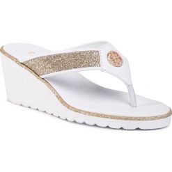 Japonki R.POLAŃSKI - 1130 Biało/Złoty Brokat. Żółte klapki damskie R.Polański, z aplikacjami, ze skóry, bez obcasa, na obcasie. Za 289,00 zł.