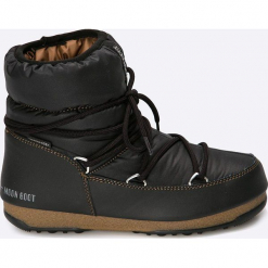 Moon Boot - Śniegowce. Czarne śniegowce damskie Moon Boot, z materiału, na sznurówki. W wyprzedaży za 359,90 zł.