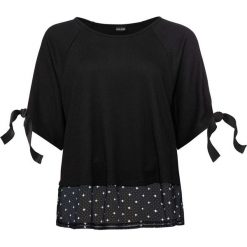 Shirt oversize bonprix czarny z nadrukiem. Czarne koszulki damskie bonprix, z nadrukiem, bez kołnierzyka, bez rękawów. Za 54,99 zł.