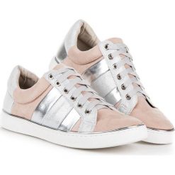 Trampki damskie slip on: Wiązane trampki fashion KYLIE różowe || odcienie szarości i srebra