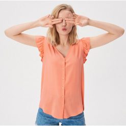 Bluzka z falbankami na rękawach - Pomarańczo. Szare bluzki damskie Sinsay, s, bez wzorów, z falbankami, bez rękawów. Za 39,99 zł.