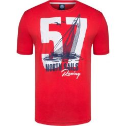T-shirt NORTH SAILS Czerwony. Czerwone t-shirty męskie marki North Sails, z nadrukiem, z bawełny, z okrągłym kołnierzem. W wyprzedaży za 140,00 zł.