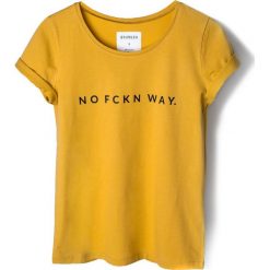 Bluzki, topy, tuniki: T-shirt musztardowy NO FCKN WAY.