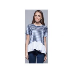 Bawełniana bluzka z ozdobną falbanką gr.paski H012. Czarne bluzki damskie marki Harmony, xl, w paski, z bawełny, z falbankami. Za 159,00 zł.