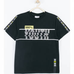 Koszulka. Czarne t-shirty chłopięce NOWHERE NOW HERE, z aplikacjami, z elastanu, z krótkim rękawem. Za 29,90 zł.