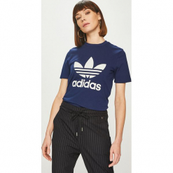 Adidas Originals - Top. Szare topy damskie adidas Originals, z nadrukiem, z bawełny, z okrągłym kołnierzem. Za 129,90 zł.