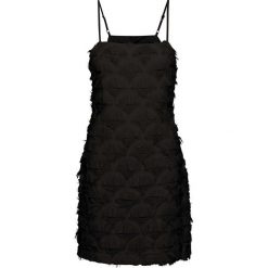 Sukienka ze zdobieniami bonprix czarny. Czarne sukienki damskie bonprix, z aplikacjami, eleganckie, bez kołnierzyka, bez rękawów. Za 47,99 zł.