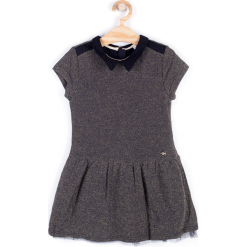 Sukienka. Czarne sukienki dziewczęce z falbanami marki ELEGANT JUNIOR GIRL, w kropki, z elastanu, z krótkim rękawem, krótkie, mini. Za 59,90 zł.