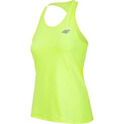 Top treningowy damski TSDF305 - żółty neon. Żółte topy damskie 4f, bez wzorów, z dzianiny, z dekoltem na plecach. Za 49,99 zł.