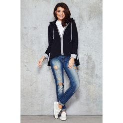 Czarna Ciekawa Rozpinana Bluza z Kapturem z Dłuższym Tyłem. Czarne bluzki damskie marki Molly.pl, s, bez wzorów, z jeansu, z długim rękawem, długie, z kapturem. Za 97,90 zł.