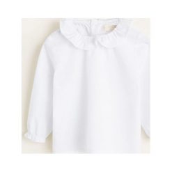 Mango Kids - Koszula dziecięca Puffi 62-80 cm. Białe bluzki dziewczęce Mango Kids, bez wzorów, z bawełny, ze stójką, z długim rękawem, długie, bez kaptura. Za 69,90 zł.