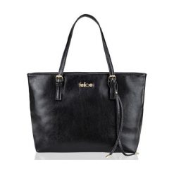 SKÓRZANA SHOPPERKA GOLD LUNA CZARNA. Czarne torby damskie na zakupy marki FeliceGold, w paski, z bawełny, na ramię, bez dodatków. Za 399,00 zł.