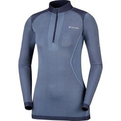 Koszulka funkcyjna "Engineered Zip" w kolorze niebieskoszarym. Szare koszulki damskie Columbia, l, bez wzorów, z materiału, ze stójką, z krótkim rękawem. W wyprzedaży za 149,95 zł.