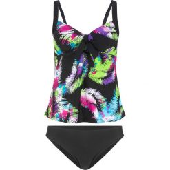Tankini (2 części) bonprix czarno-kolorowy. Czarne stroje kąpielowe damskie bonprix, z nadrukiem. Za 99,99 zł.