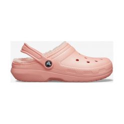 Crocs Classic Fuzz Lined Clog Crocs Różowy Beżowy. Różowe klapki damskie Crocs, w paski, z materiału, bez obcasa. Za 230,95 zł.