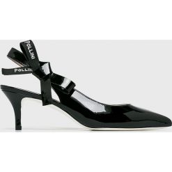 Pollini - Czółenka. Czarne czółenka damskie marki Pollini, bez wzorów, ze skóry, bez obcasa, na szpilce, na klamry. Za 1299,00 zł.