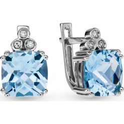 Kolczyki damskie: RABAT Białe Złoto Kolczyki – złoto białe 585, Diament 0,04ct…