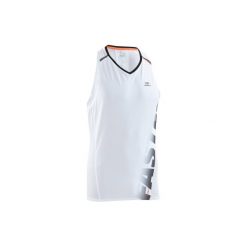 Koszulka bez rękawów do biegania KIPRUN PRINT męska. Białe koszulki sportowe męskie marki KALENJI, m, z elastanu, z dekoltem na plecach. W wyprzedaży za 49,99 zł.