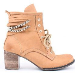Botki - skóra naturalna - model 451 - kolor camelowy. Czarne botki damskie Zapato, na zimę, ze skóry, eleganckie, za kostkę, na wysokim obcasie, na obcasie, na sznurówki. W wyprzedaży za 319,20 zł.