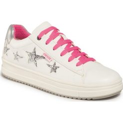 Sneakersy GEOX - J Rebecca G.B J02BDB 000BC C0563 S White/Fuchsia. Białe półbuty damskie Geox, ze skóry ekologicznej. W wyprzedaży za 229,00 zł.
