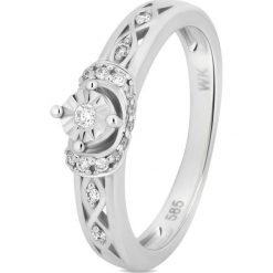 Białe Złoto Pierścionek - złoto białe 585, Diament 0,17ct. Żółte pierścionki damskie marki W.KRUK, z diamentem, złote. Za 2990,00 zł.