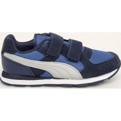 Puma - Buty dziecięce Vista V PS. Niebieskie trampki chłopięce Puma, bez wzorów, ze skóry, sportowe, z okrągłym noskiem, bez zapięcia. Za 199,90 zł.