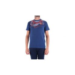 T-shirty z krótkim rękawem Trussardi 52T00128-1T001638. Niebieskie t-shirty męskie marki Trussardi, s, bez wzorów, bez kołnierzyka, krótkie. Za 249,31 zł.