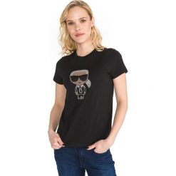 Karl Lagerfeld Koszulka Czarny. Czarne koszulki damskie KARL LAGERFELD, xs, z aplikacjami, z bawełny, bez kołnierzyka. Za 435,95 zł.